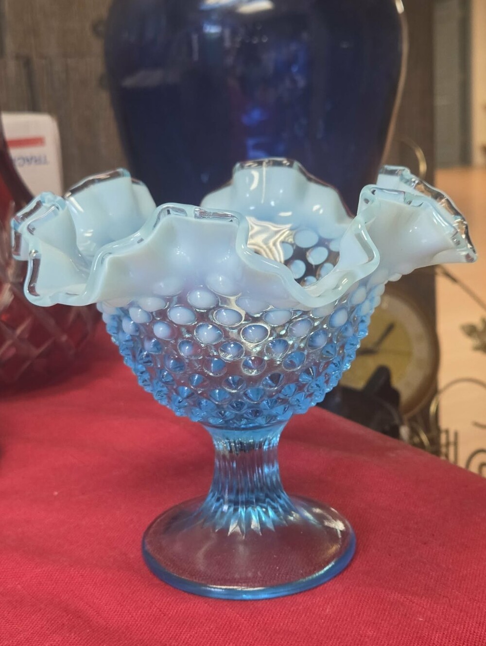 Vintage Fenton Blue Opalescent Hobnail Compote/Candy Dish RARE FIND!